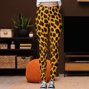 Orange Black Leopard Skin Safari Fun Pattern Print Leggings