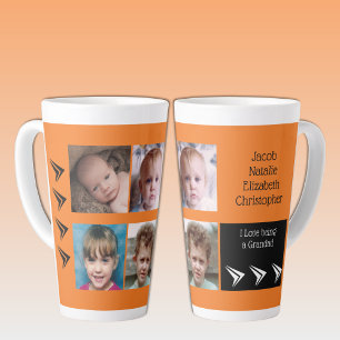Orange black love being a Grandad with photos Latte Mug
