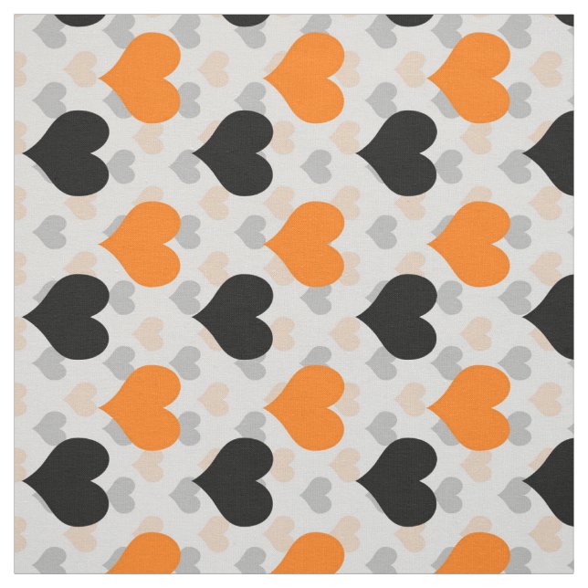 Orange  Black Love Hearts White Fabric (Swatch)