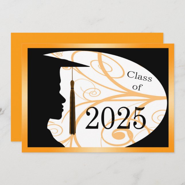 Orange/Black Man Silhouette 2025 Graduation Party Invitation (Front/Back)