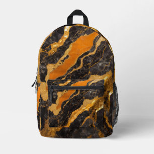 Orange Black Marble Pattern with Gold Printed Backpack