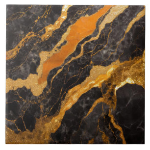 Orange Black Marble Pattern with Gold Tile