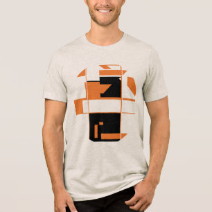 Orange Black MCM-inspired Geometric Abstract Art Tri-Blend Shirt