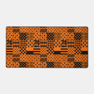 Orange Black Mixed Patterns Patchwork Design Desk Mat