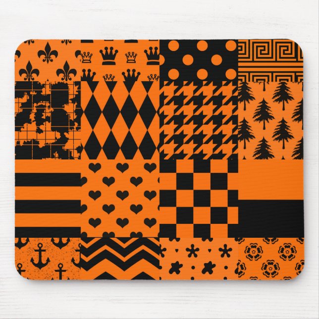 Orange Black Mixed Patterns Patchwork Design  Mouse Pad (Front)