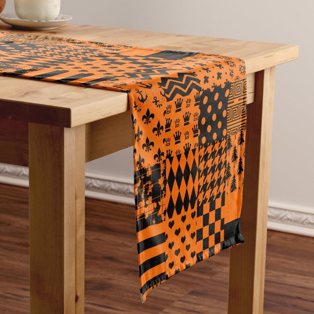 Orange Black Mixed Patterns Patchwork Design  Short Table Runner (Creator Uploaded)
