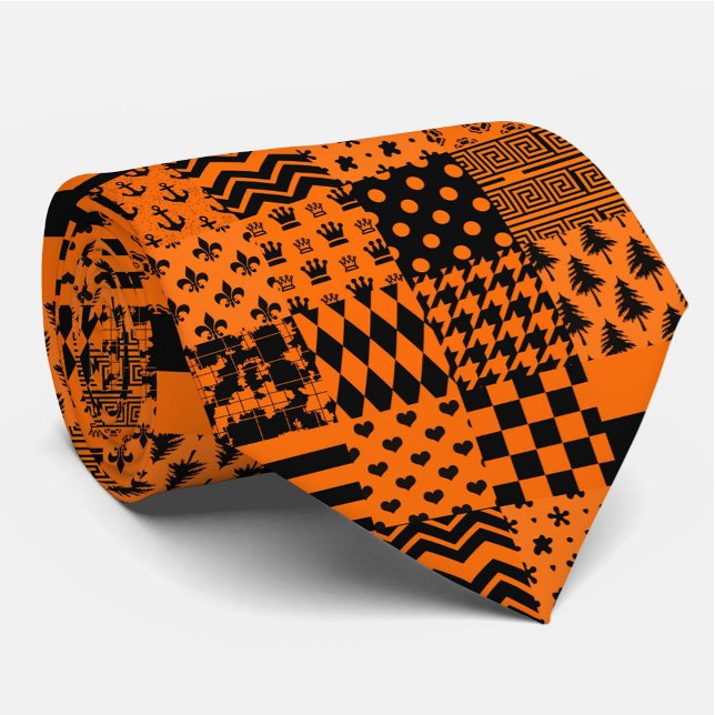 Orange Black Mixed Patterns Patchwork Design  Tie (Creator Uploaded)