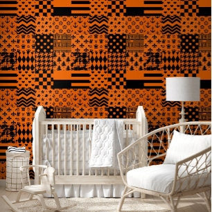 Orange Black Mixed Patterns Patchwork Design Wallpaper