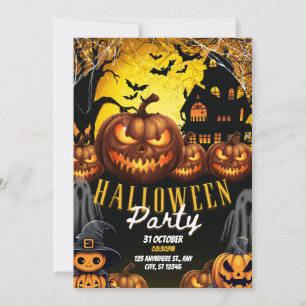Orange Black Modern Halloween Party Invitation