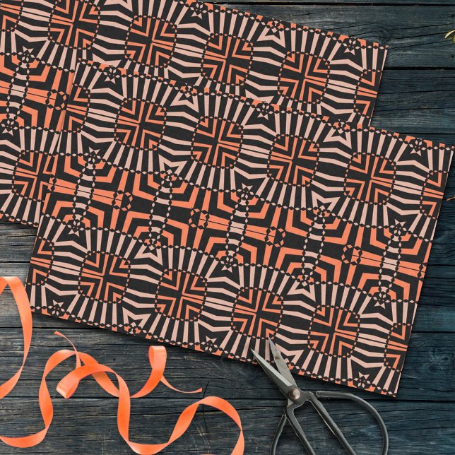 Orange & Black Mosaic Op Art Geometric Pattern Tissue Paper (Creator Uploaded)