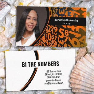 Orange Black Numbers Custom Professional Photo Business Card