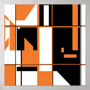 Orange Black on White Mosaic-like Geometric Design Poster