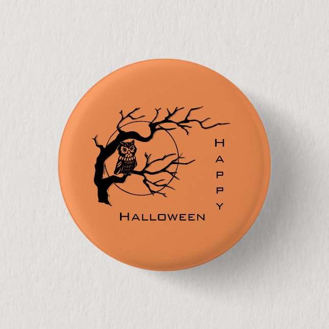 Orange & Black Owl Halloween Button (Front)