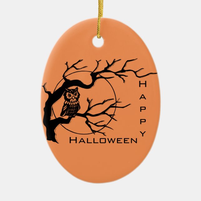 Orange & Black Owl Halloween Ornament (Front)