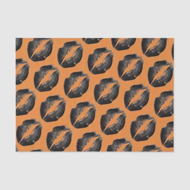 Orange Black Pattern Black Lips Halloween party Tissue Paper (Front)