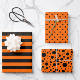Orange/Black Patterns Wrapping Paper Sheet Set