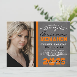 Orange & Black Paw Print Graduation Announcement