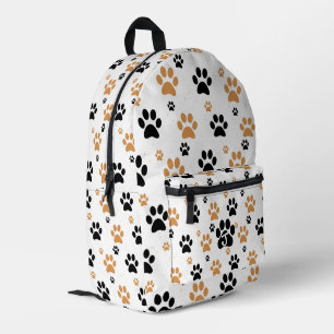 Orange Black Paw Print Pattern Printed Backpack