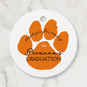 Orange & Black Pawprint Graduation Circle Gift Favour Tags