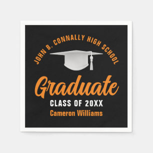 Orange Black Personalised 2026 Graduate Party Napkin
