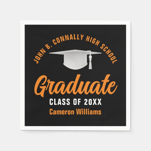 Orange Black Personalised 2026 Graduate Party Napkin (Front)