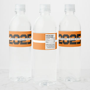 Orange & Black Personalised Graduation Water Bottle Label