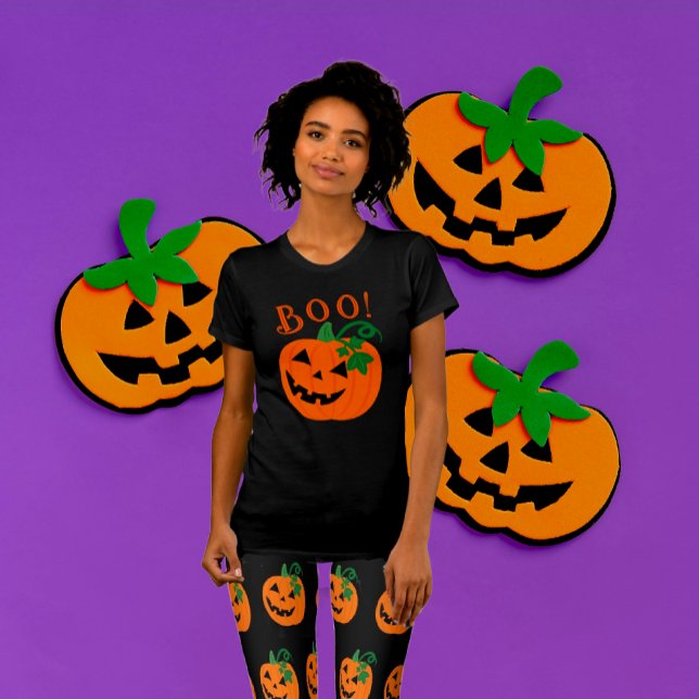  Orange Black Personalised Jack O Lantern Boo T-Shirt (Be scary cute with this
 jack-o'-lantern black T-shirt. Matching leggings also available!)