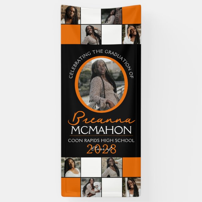 Orange & Black Photo Collage Graduation Vinyl Banner (Vertical)