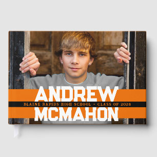 Orange & Black Photo Graduation Personalised Guest Book
