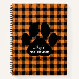 Orange Black Plaid Paw Print Notebook Journal