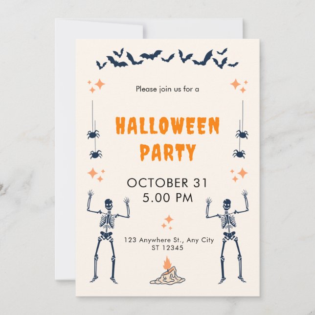 Orange Black Playful Illustrative Halloween Party  Invitation (Front)