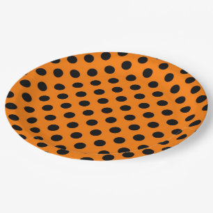 Orange Black polka dot party paper plate