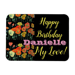 Orange Black Poppy Happy Birthday Fridge Magnet