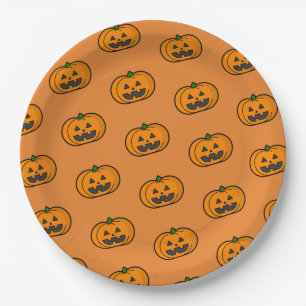 Orange Black Pumpkin Pattern Halloween Party Paper Plate