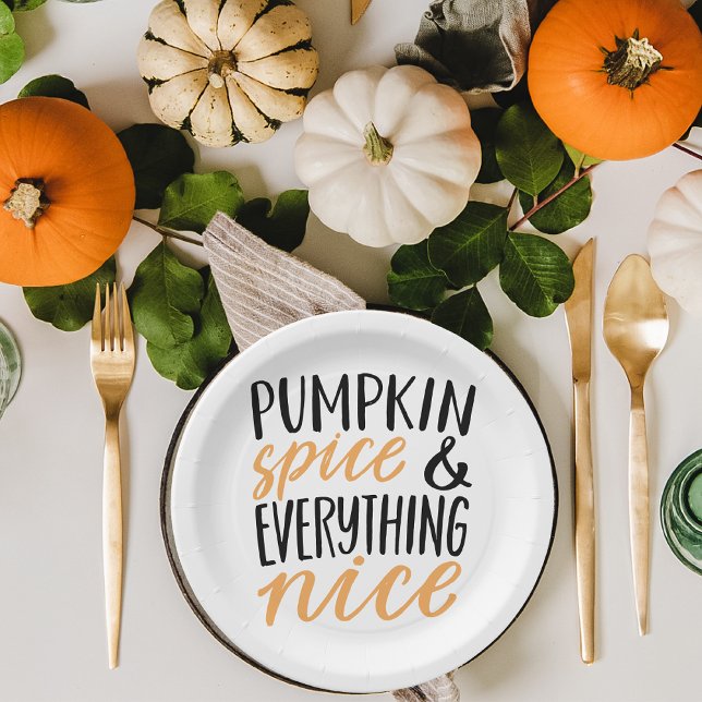 Orange & Black Pumpkin Spice Thanksgiving Quote Paper Plate (Creator Uploaded)