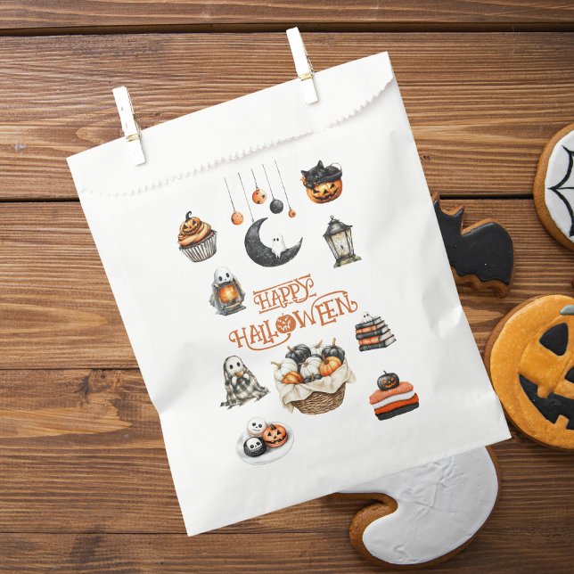 Orange Black Pumpkins Ghosts Happy Halloween Favour Bags (Creator Uploaded)