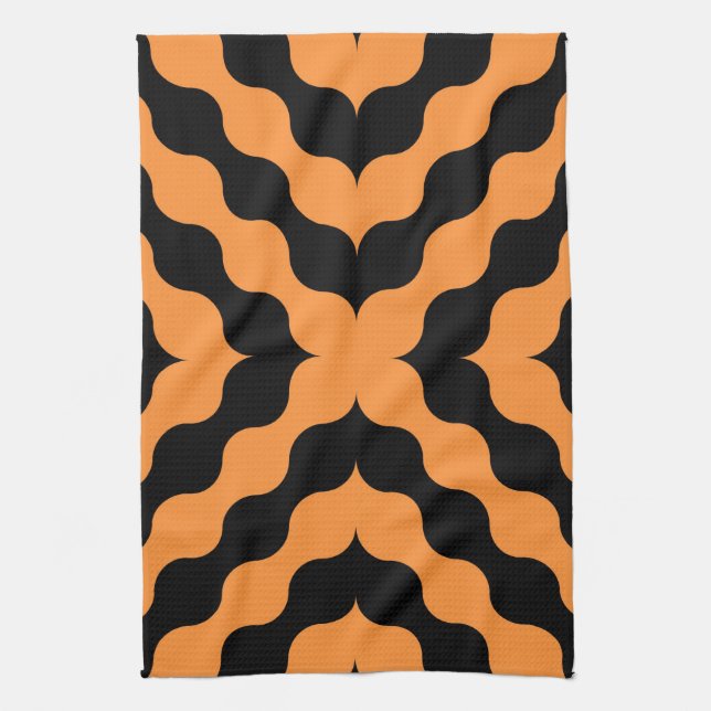 Orange, Black Retro Seamless Tea Towel (Vertical)