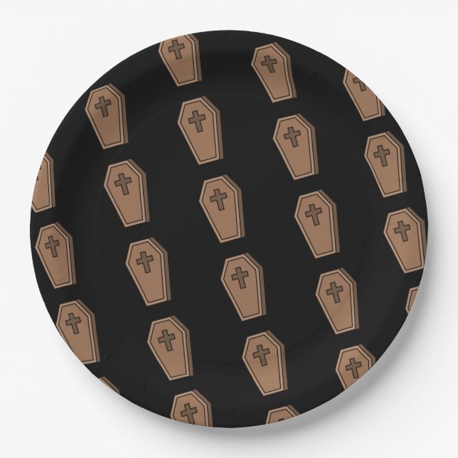 Orange Black RIP Pattern Halloween Party Paper Plate (Front)