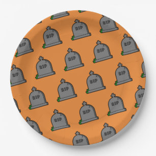 Orange Black RIP Pattern Halloween Party Paper Plate