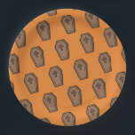 Orange Black RIP Pattern Halloween Party Paper Plate<br><div class="desc">Cool Black and orange Halloween party paper plates.
Fun party supplies,  decorations and disposable accessories for costume party,  halloween,  scary,  fright,  frightening,  trick or treat,  night gathering,  bbq,  dinner,  birthday,  wedding.

Available in small and large. Change the quantity to get the cheapest bulk price.</div>