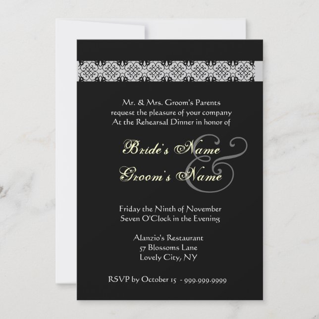 ORANGE & BLACK Rose Rehearsal Dinner Invitation (Front)