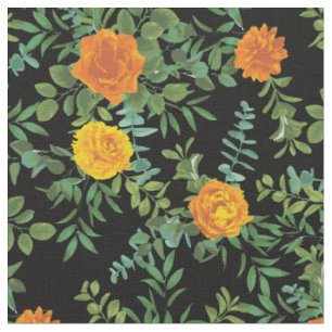 Orange Black Roses Floral Flowers Fabric