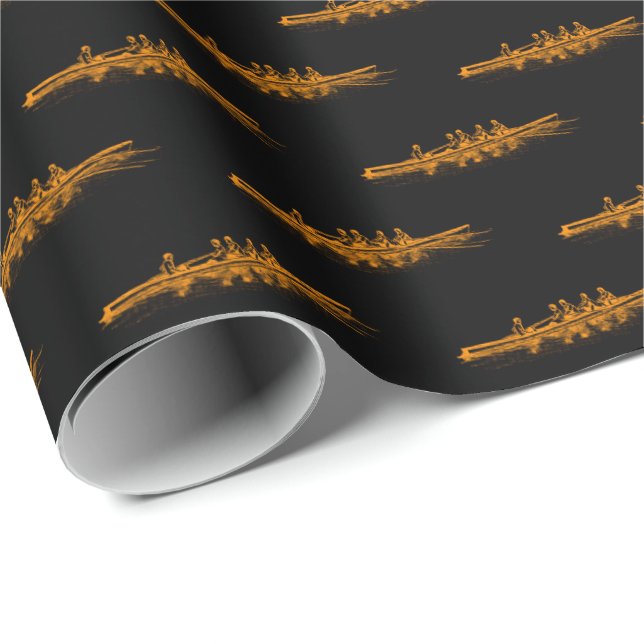 Orange Black Rowing Rowers Crew Team Water Sports Wrapping Paper (Roll Corner)
