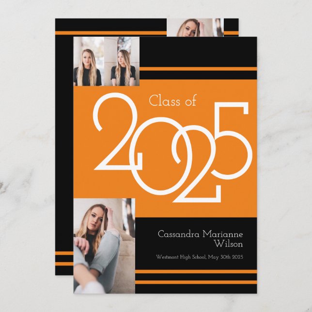 Orange Black School Color Graduation Announcement (Front/Back)