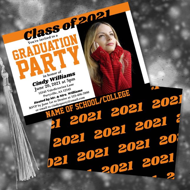 Orange Black School Colours Photo Graduation Invitation (Creator Uploaded)
