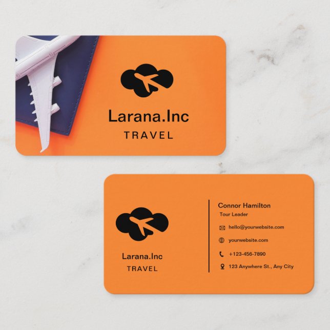 Orange & Black Simple Travel Business Card (Front/Back)