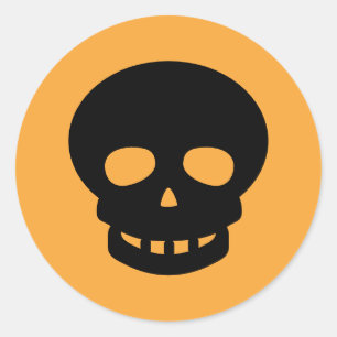 Orange Black Skull Classic Round Sticker