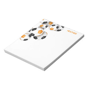 orange black soccer balls accent custom name notepad