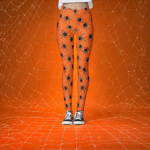 Orange Black Spider Halloween  Leggings