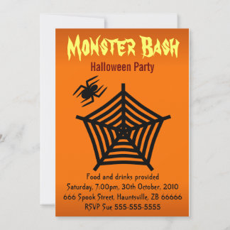 Orange Black Spider Web Halloween Party 5" x 7" Invitation